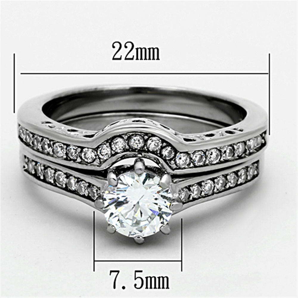 Womens Stainless Steel 316 Round 1.85 Ct Zirconia Engagement Wedding Ring Set Image 2