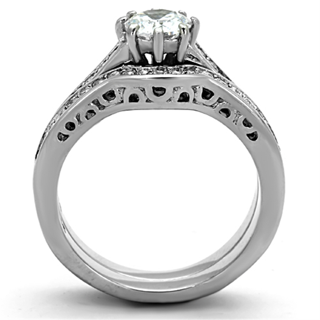 Womens Stainless Steel 316 Round 1.85 Ct Zirconia Engagement Wedding Ring Set Image 3