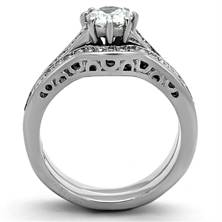 Womens Stainless Steel 316 Round 1.85 Ct Zirconia Engagement Wedding Ring Set Image 3