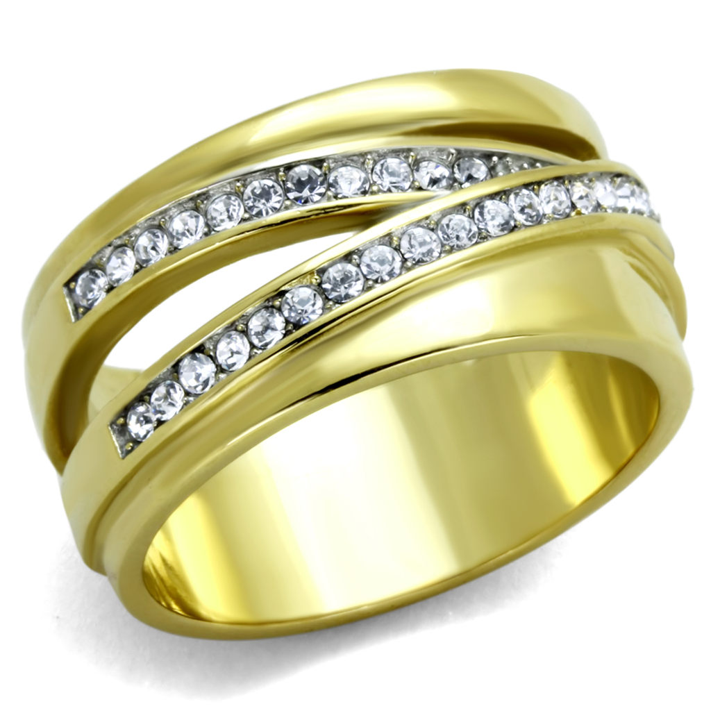 Womens Stainless Steel 316 Gold Plated Pave Crystal Anniversary Fashion Ring Image 1