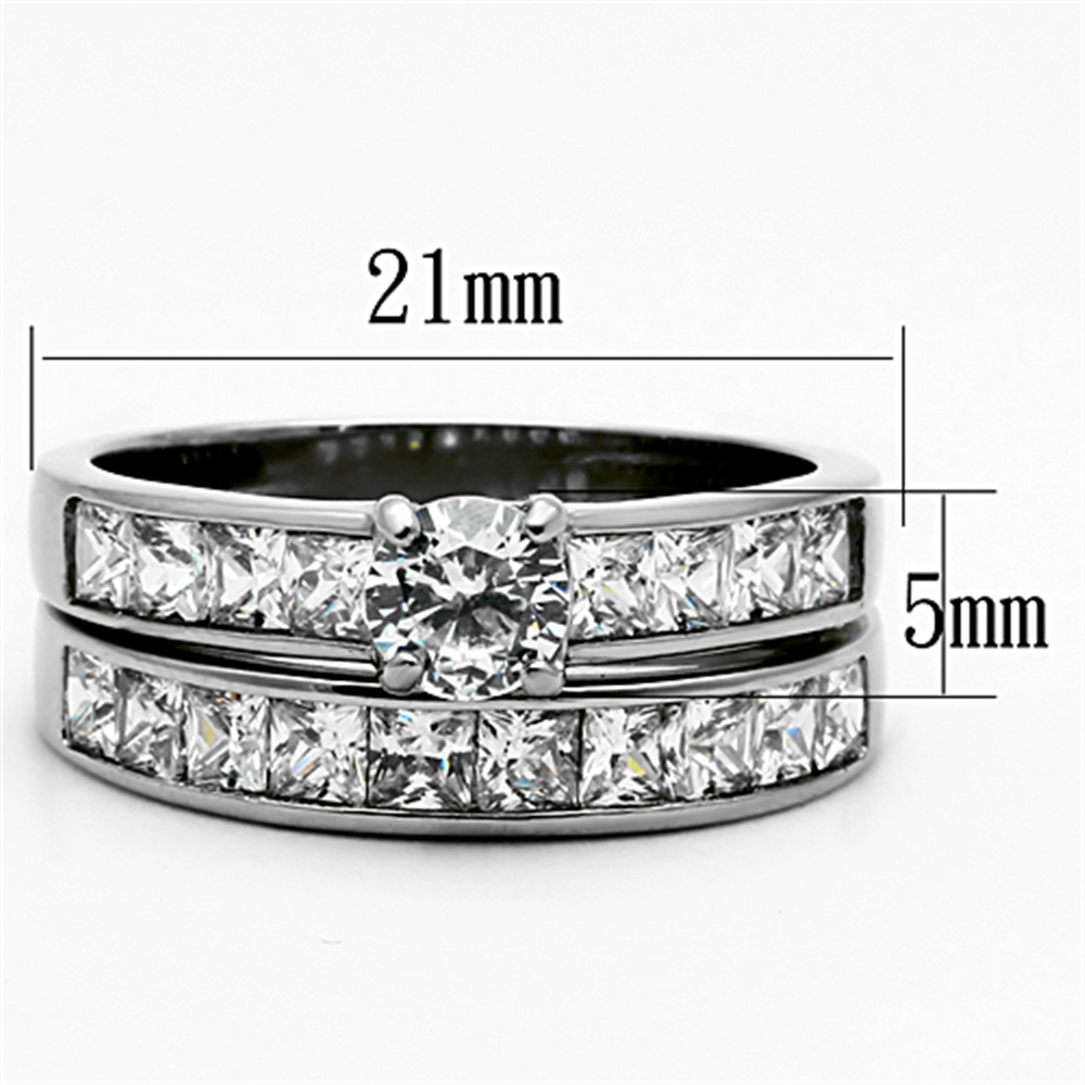 Womens Stainless Steel 316 Round 3.25 Ct Zirconia Engagement Wedding Ring Set Image 2
