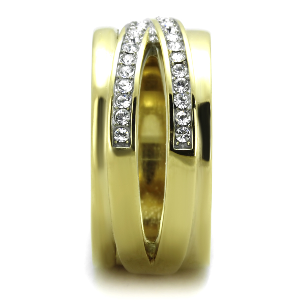 Womens Stainless Steel 316 Gold Plated Pave Crystal Anniversary Fashion Ring Image 4