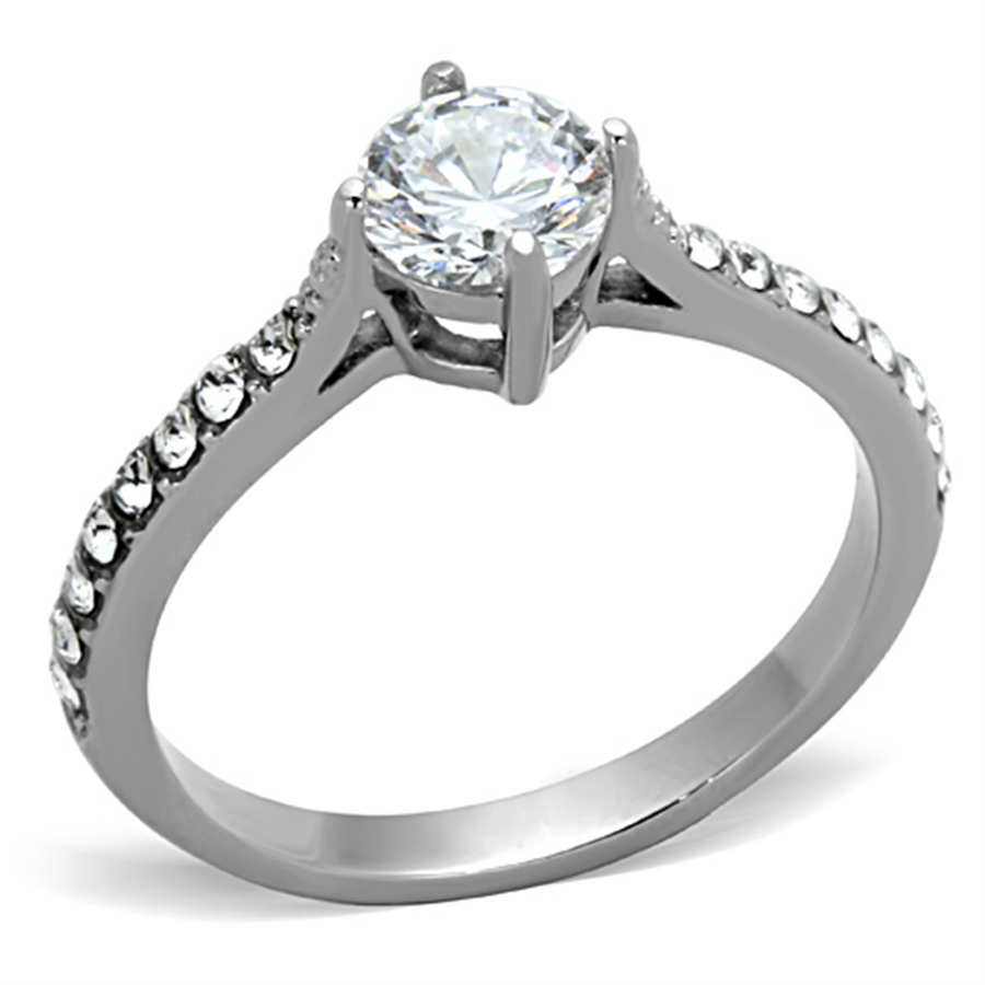 Womens Stainless Steel 316 Round Brilliant Cut Cubic Zirconia Engagement Ring Image 1
