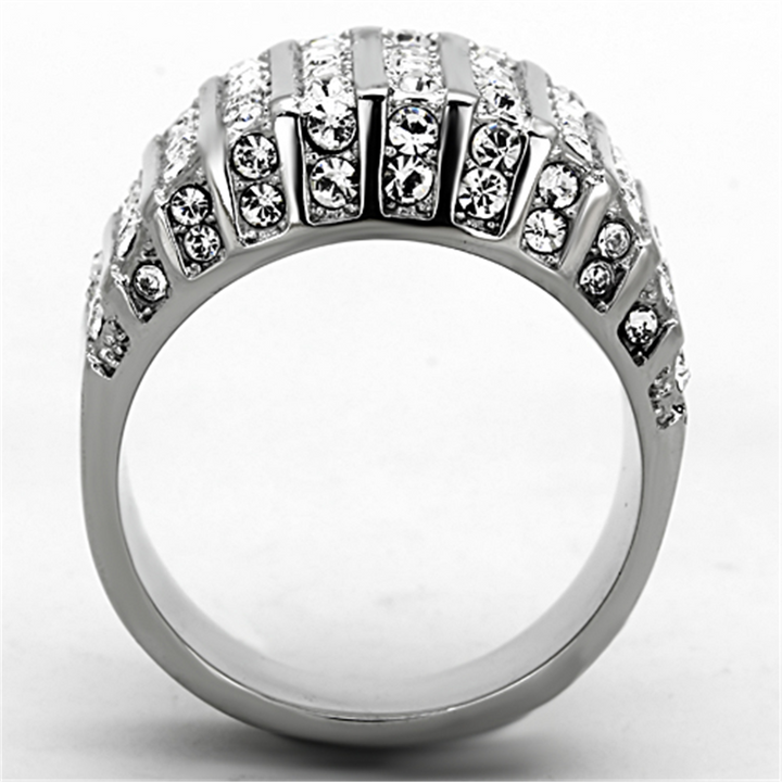 Womens Stainless Steel 316 Round Cut Cubic Zirconia Wide Band Fashion Ring Image 3