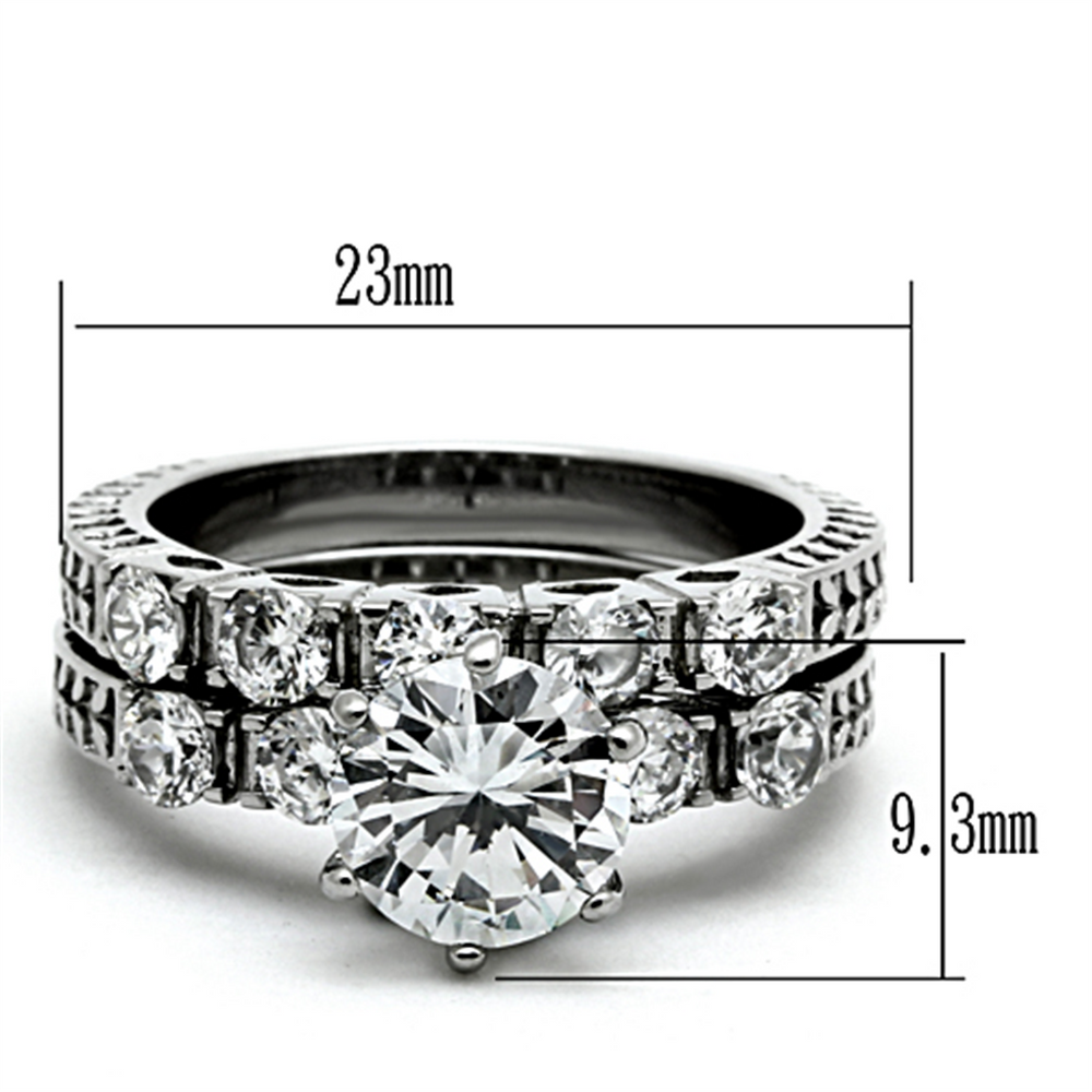 Womens Stainless Steel 316 Round 3.10 Ct Zirconia Engagement Wedding Ring Set Image 2