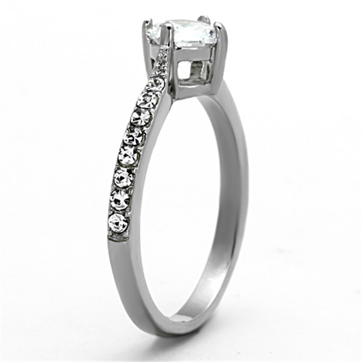 Womens Stainless Steel 316 Round Brilliant Cut Cubic Zirconia Engagement Ring Image 4