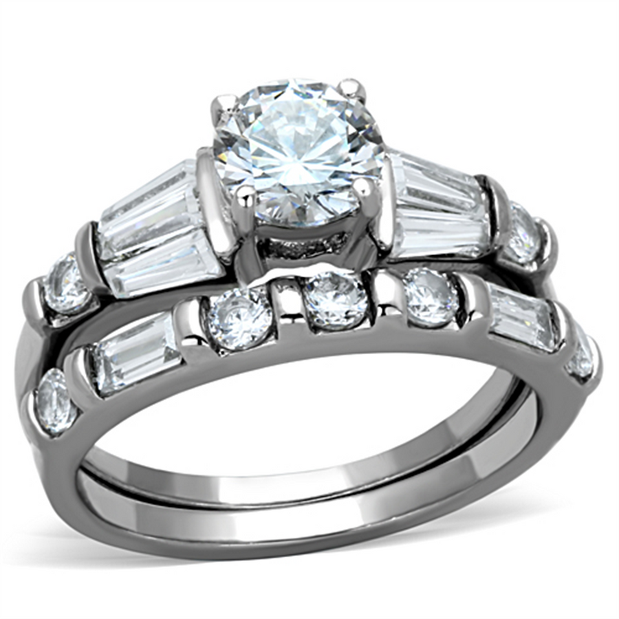 Womens Stainless Steel 316 Round 2.5 Ct Zirconia Engagement Wedding Ring Set Image 1