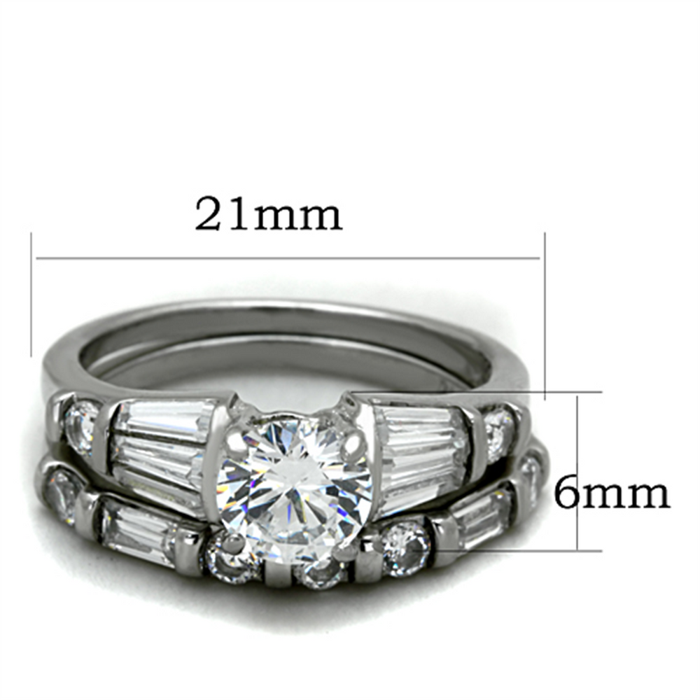 Womens Stainless Steel 316 Round 2.5 Ct Zirconia Engagement Wedding Ring Set Image 2