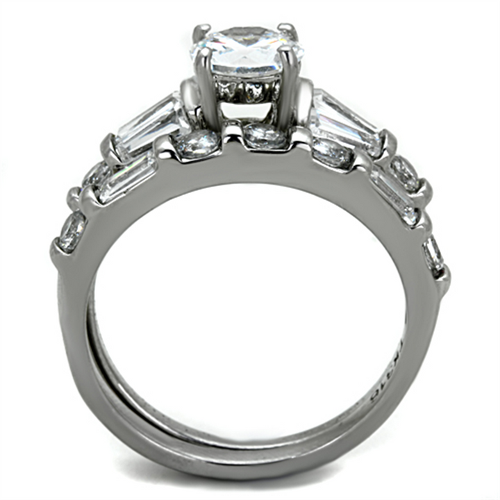 Womens Stainless Steel 316 Round 2.5 Ct Zirconia Engagement Wedding Ring Set Image 3