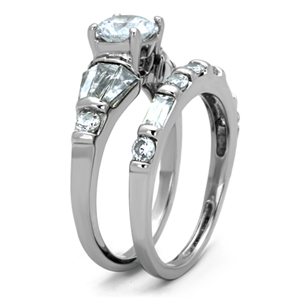 Womens Stainless Steel 316 Round 2.5 Ct Zirconia Engagement Wedding Ring Set Image 4