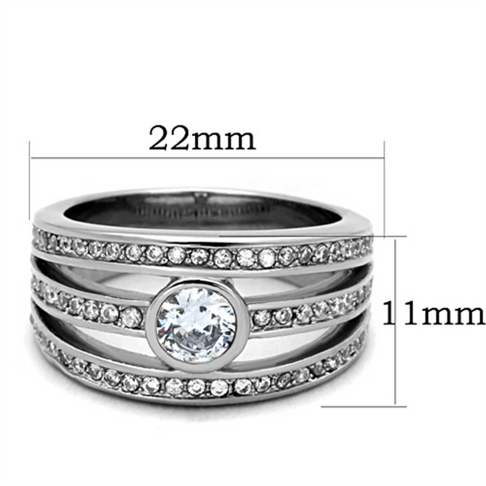 Womens Stainless Steel 316 Round Cut Cubic Zirconia Anniversary Ring Band Image 2