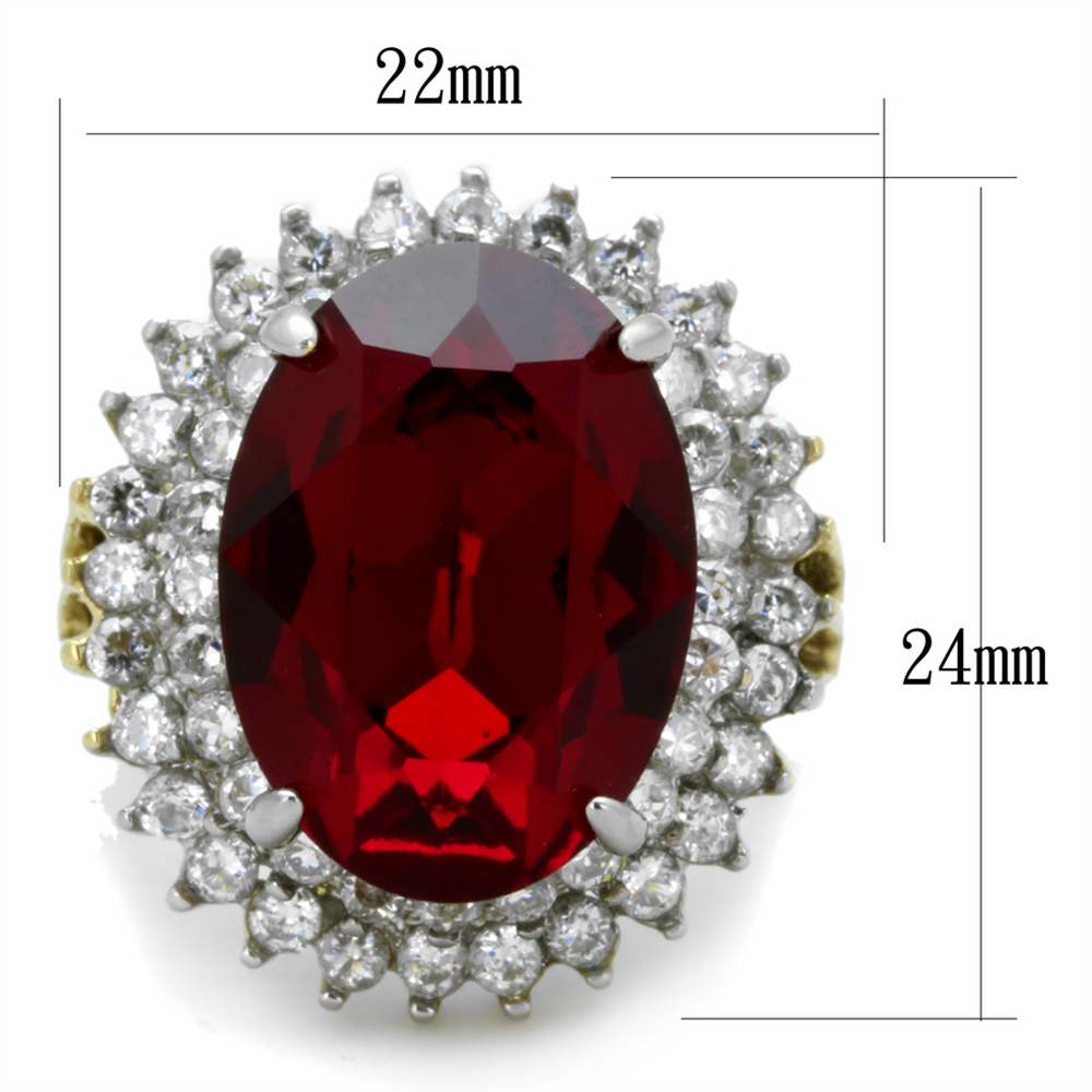 Womens Stainless Steel Two Toned Oval Siam Red Crystal Cocktail Fashion Ring Image 2