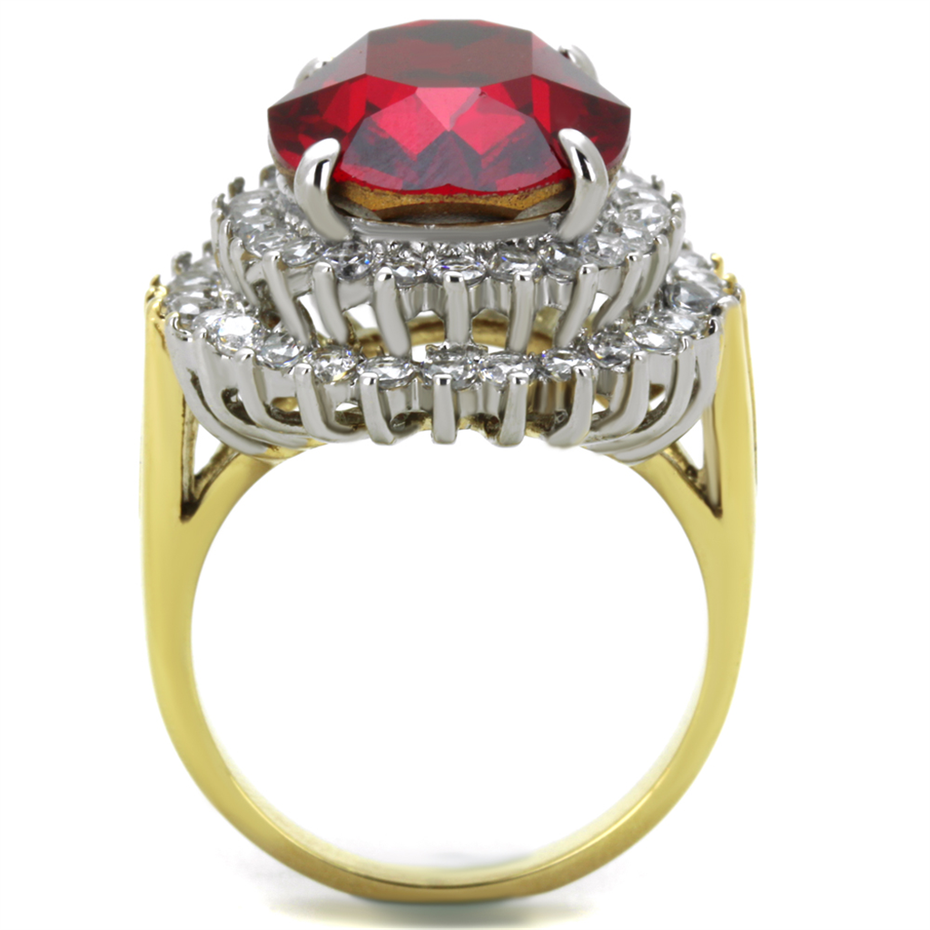 Womens Stainless Steel Two Toned Oval Siam Red Crystal Cocktail Fashion Ring Image 3