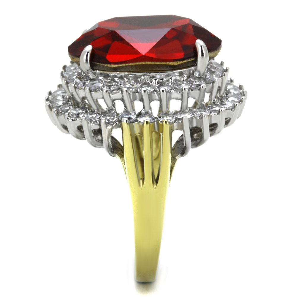 Womens Stainless Steel Two Toned Oval Siam Red Crystal Cocktail Fashion Ring Image 4