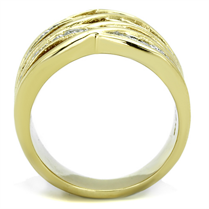 Womens Stainless Steel 316 Gold Plated Cubic Zirconia Wide Band Cocktail Ring Image 3