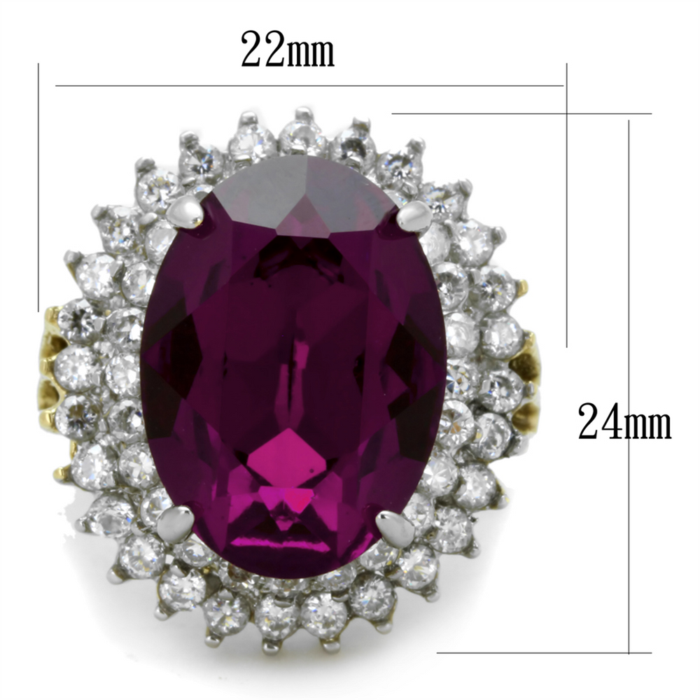 Womens Stainless Steel Two Toned Oval Amethyst Crystal Cocktail Fashion Ring Image 2
