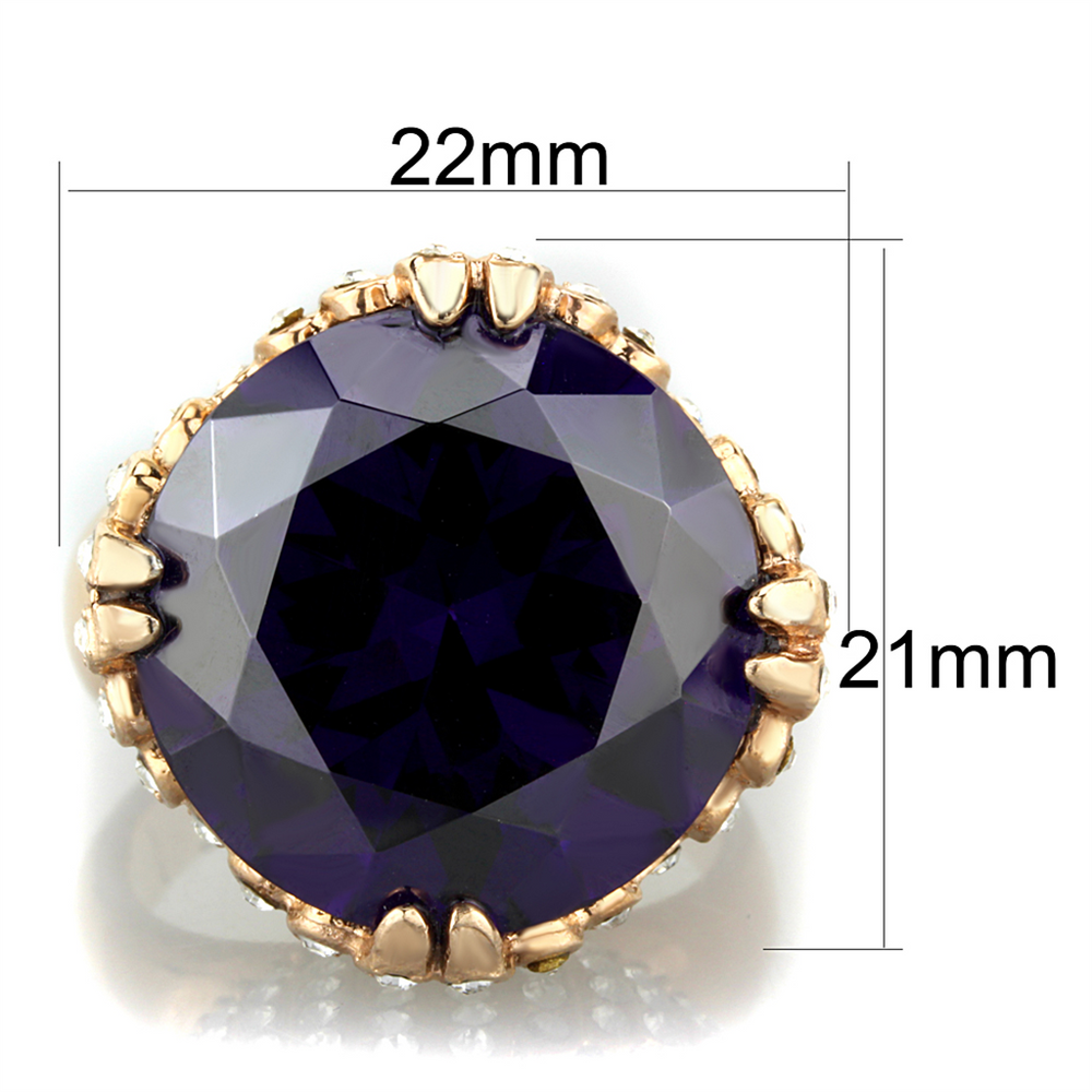 Womens Stainless Steel 316 Rose Gold Plated Amethyst Zirconia Cocktail Ring Image 2