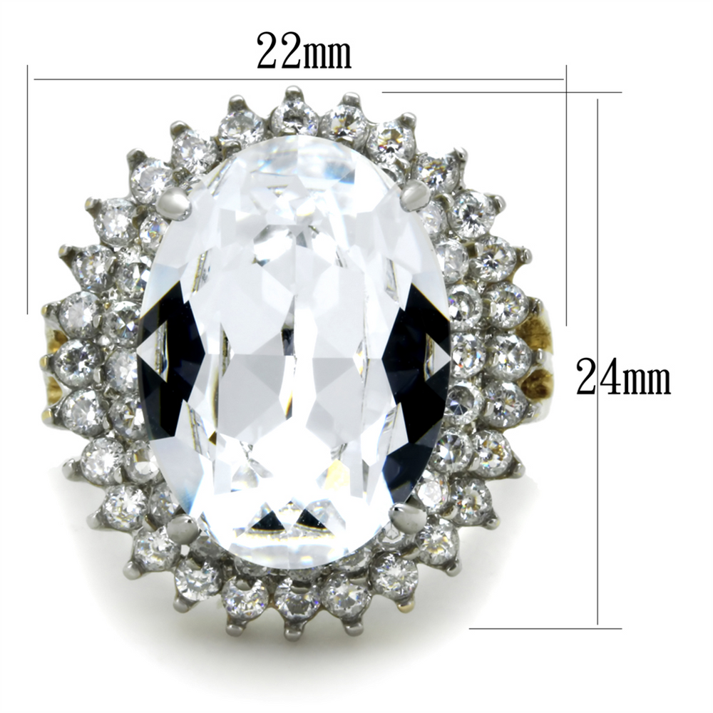 Womens Stainless Steel Two Toned 14.5 Ct Oval Crystal Cocktail Fashion Ring Image 2