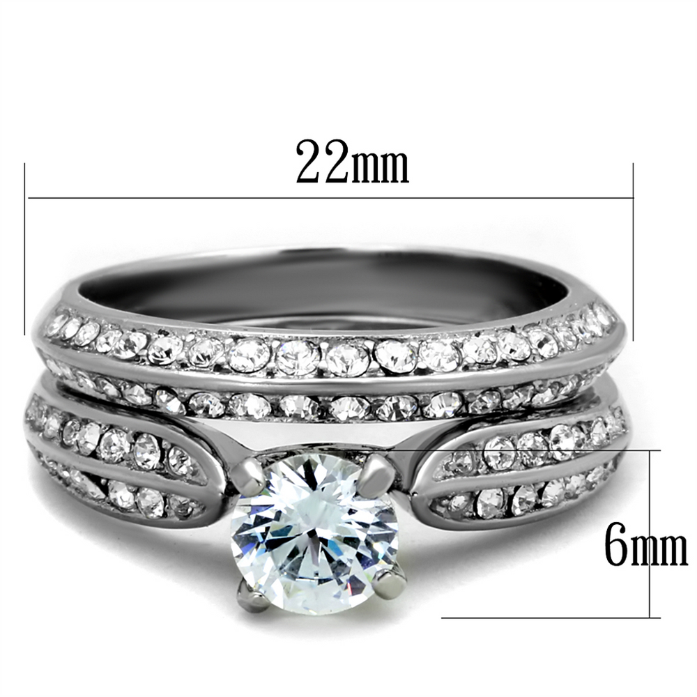 Womens Stainless Steel 316 Round 1.75 Ct Zirconia Engagement Wedding Ring Set Image 2