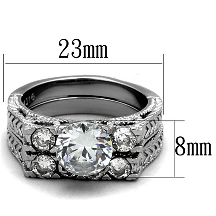 Womens Stainless Steel 316 Round Cut Cubic Zirconia Vintage Wedding Ring Set Image 2