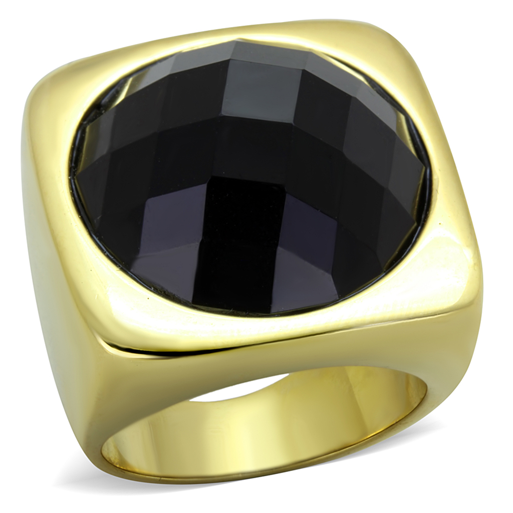 Womens Stainless Steel 316 Gold Plated Synthetic Onyx Cocktail Fashion Ring Image 1