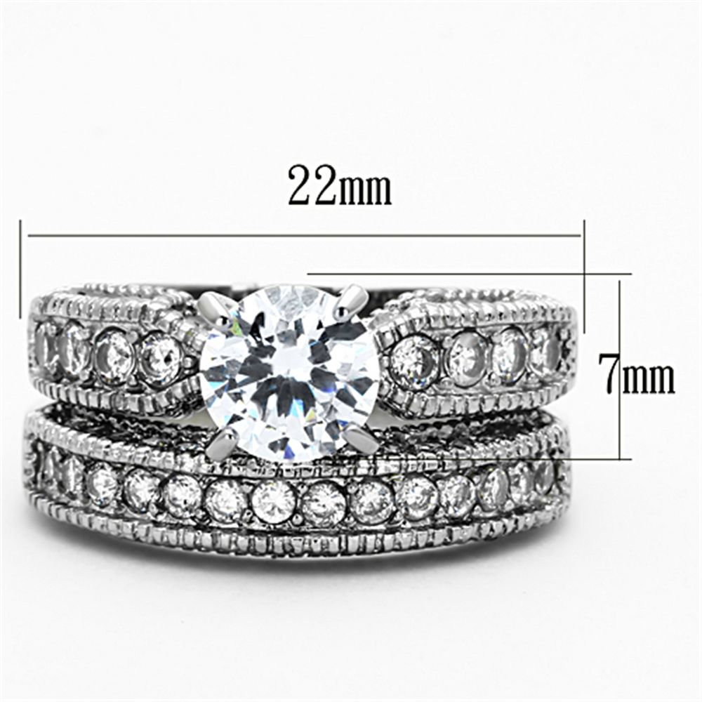 Womens Stainless Steel 316 Round Cut Cubic Zirconia Engagement Wedding Ring Set Image 2