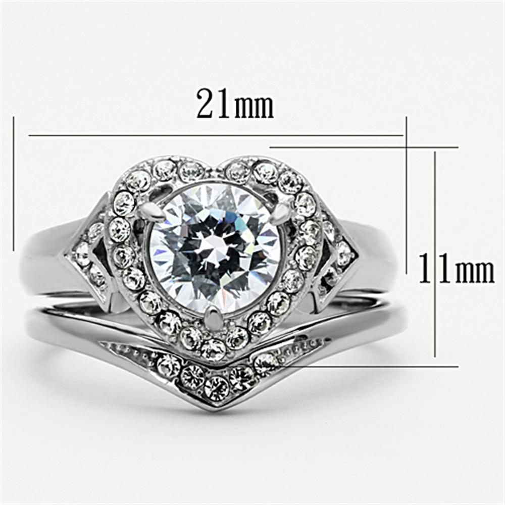 Womens Stainless Steel 316 Round Cut Cubic Zirconia Heart Halo Wedding Ring Set Image 2