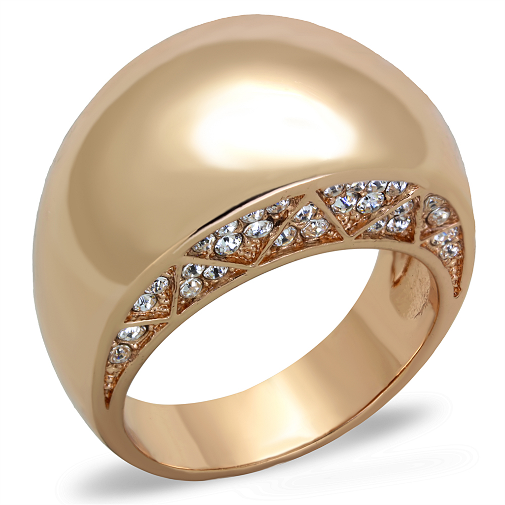 Stainless Steel Rose Gold Plated .3Ct Crystal Dome Fashion Ring Womens Sz 5-1 0 Image 1