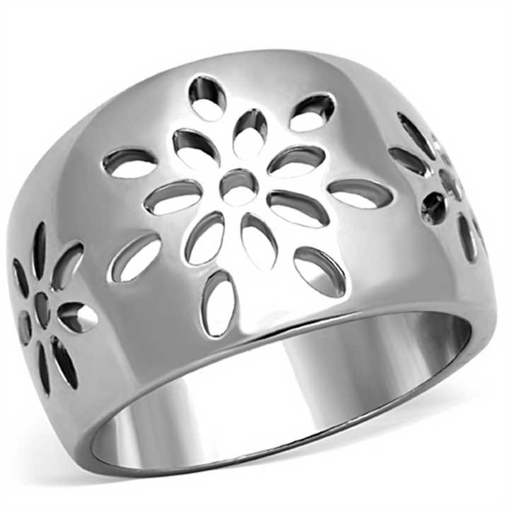 Stainless Steel 316 High Polished Flower Design Fashion Ring Womens Size 5-10 Image 1