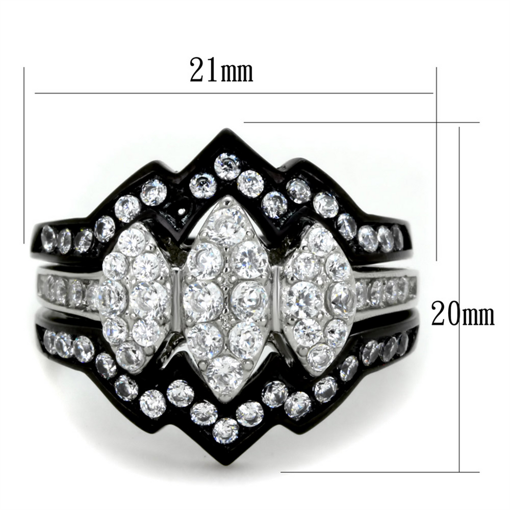 1.95 Ct Round Cut Cz Black Stainless Steel Wedding Ring Set Womens Size 5-10 Image 2