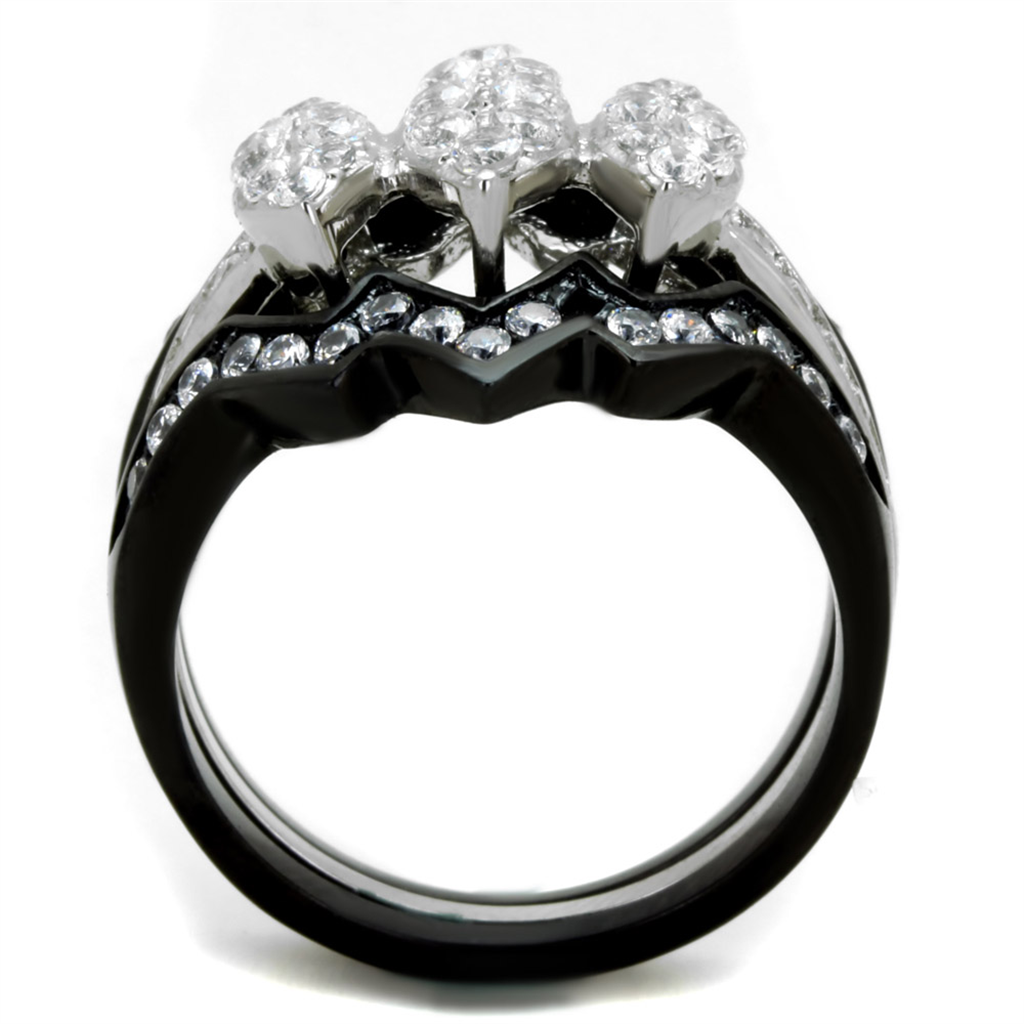 1.95 Ct Round Cut Cz Black Stainless Steel Wedding Ring Set Womens Size 5-10 Image 3