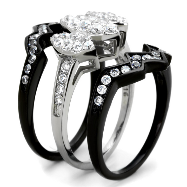1.95 Ct Round Cut Cz Black Stainless Steel Wedding Ring Set Womens Size 5-10 Image 4