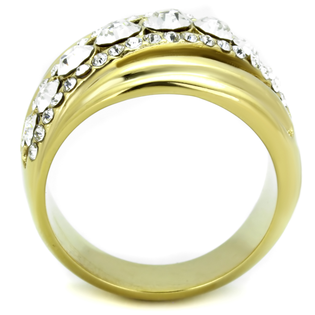 Stainless Steel Gold Plated Top Grade Crystal Anniversary Ring Womens Sz 5-10 Image 3