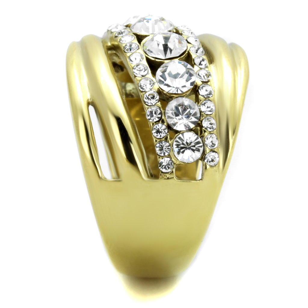 Stainless Steel Gold Plated Top Grade Crystal Anniversary Ring Womens Sz 5-10 Image 4