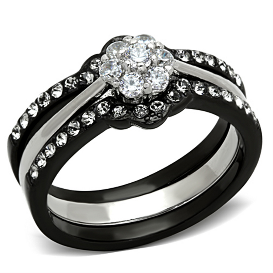 1.85 Ct Round Cut Zirconia Black Stainless Steel Wedding Ring Set Womens Size 5-10 Image 1