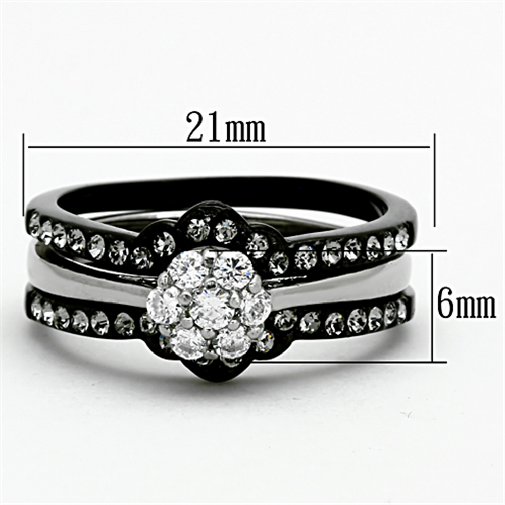 1.85 Ct Round Cut Zirconia Black Stainless Steel Wedding Ring Set Womens Size 5-10 Image 2