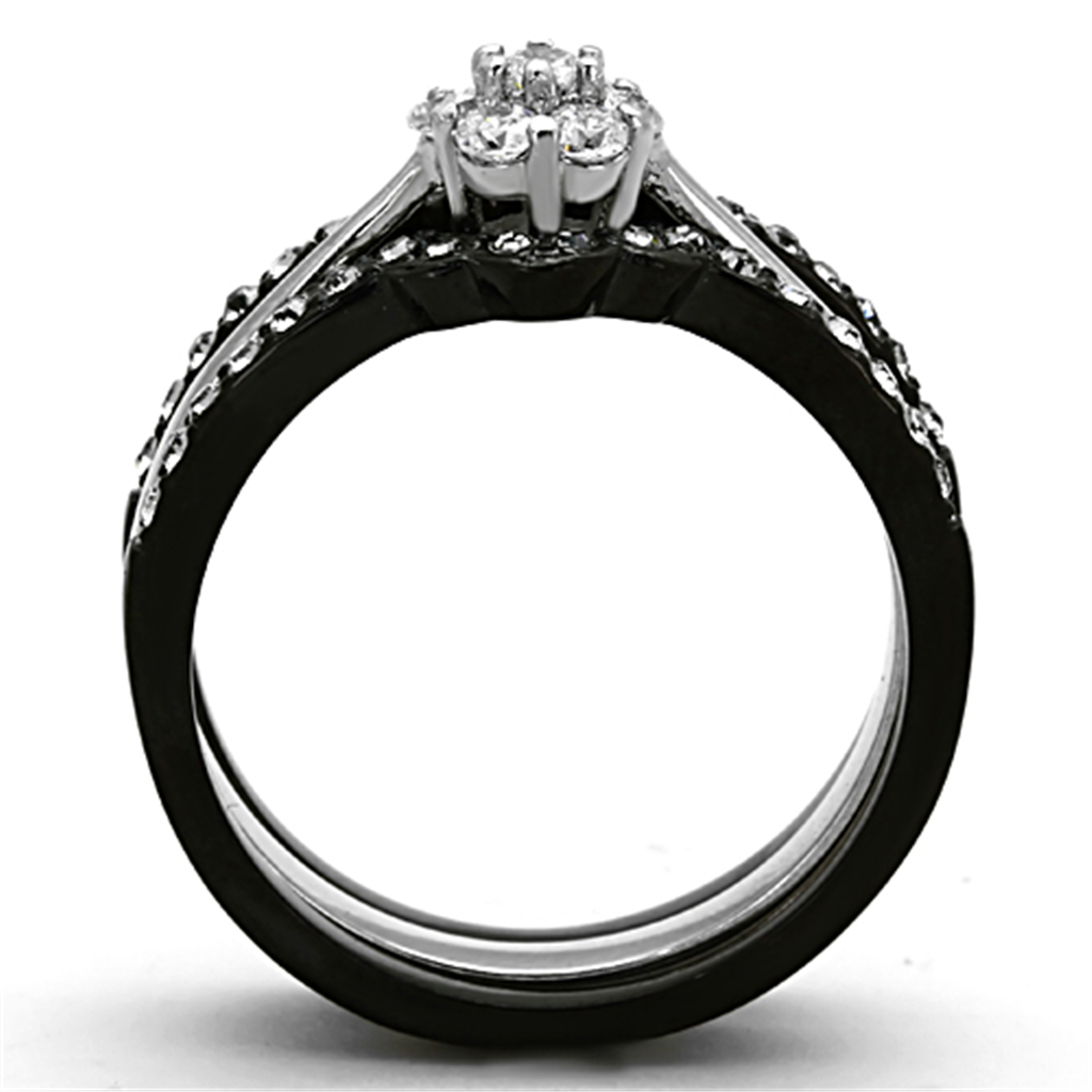 1.85 Ct Round Cut Zirconia Black Stainless Steel Wedding Ring Set Womens Size 5-10 Image 3