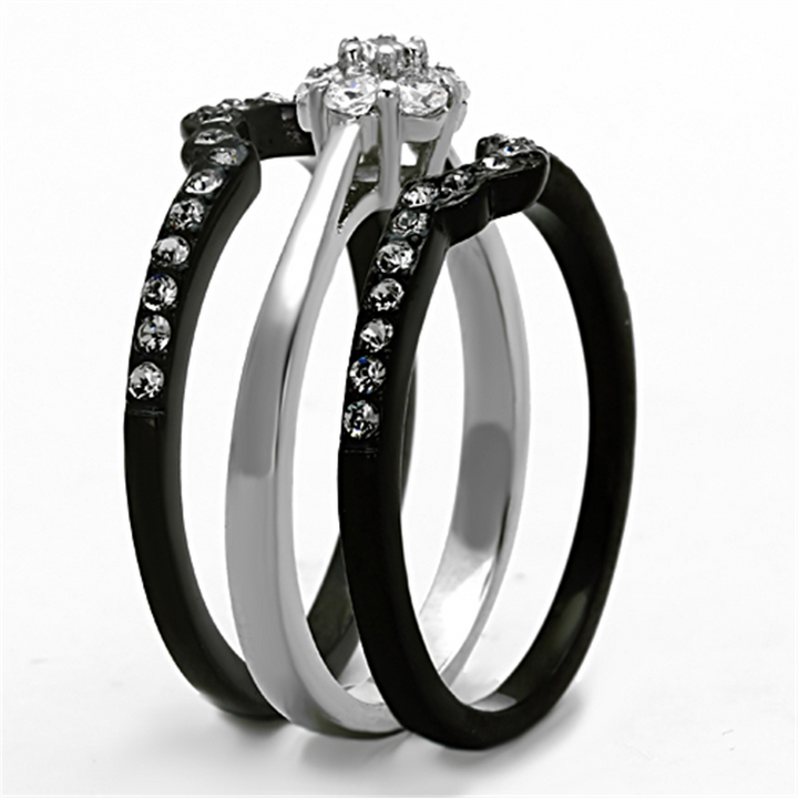 1.85 Ct Round Cut Zirconia Black Stainless Steel Wedding Ring Set Womens Size 5-10 Image 4