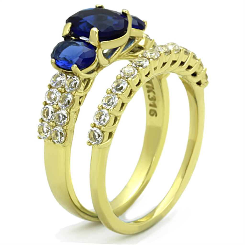 14K Gold Plated Womens Oval Cut Blue Montana AAA Cz Wedding Ring Set Size 5-10 Image 4