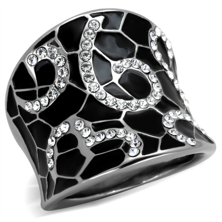 Black Epoxy and Stainless Steel 316 Crystal Cocktail Fashion Ring Womens Size 5-10 Image 1