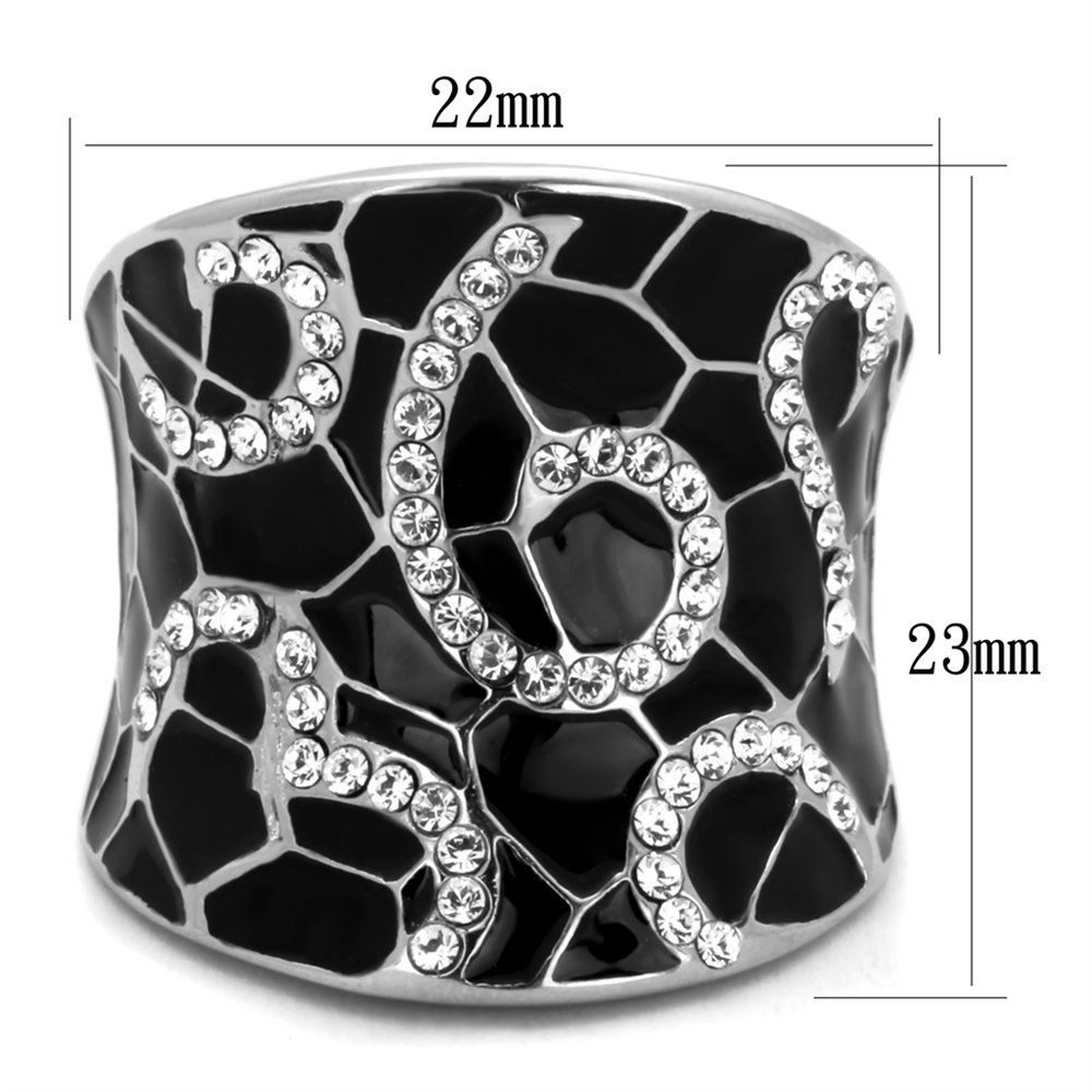 Black Epoxy and Stainless Steel 316 Crystal Cocktail Fashion Ring Womens Size 5-10 Image 2