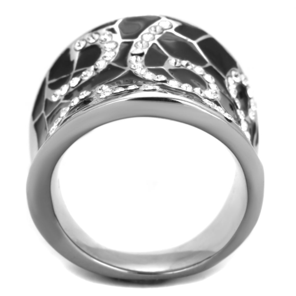 Black Epoxy and Stainless Steel 316 Crystal Cocktail Fashion Ring Womens Size 5-10 Image 3