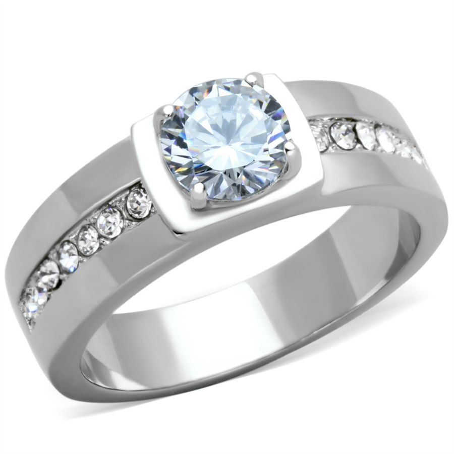 Mens 1.75 Ct Round Cut Simulated Diamond Silver Stainless Steel Ring Sizes 8-13 Image 1