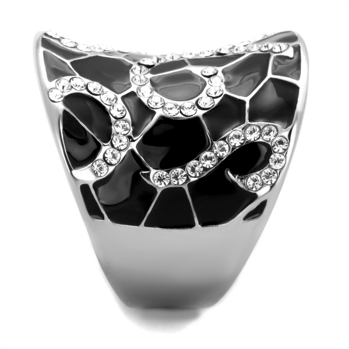 Black Epoxy and Stainless Steel 316 Crystal Cocktail Fashion Ring Womens Size 5-10 Image 4