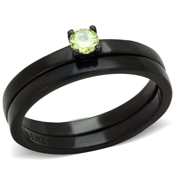 Black Ion Plated Apple Green Zirconia Stainless Steel Wedding Ring Set Womens Size 5-10 Image 1