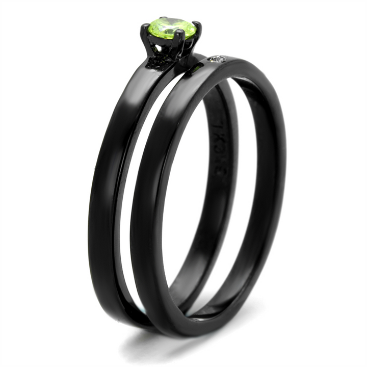 Black Ion Plated Apple Green Zirconia Stainless Steel Wedding Ring Set Womens Size 5-10 Image 4