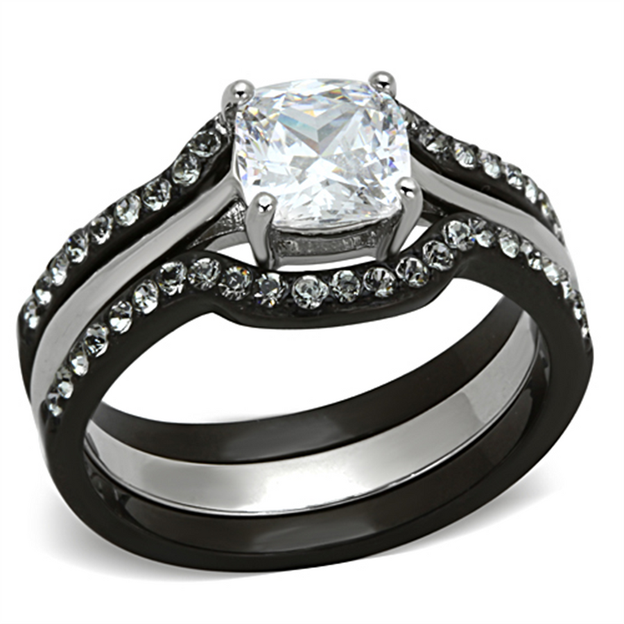 1.85 Ct Cushion Cut Cz Black Stainless Steel Wedding Ring Set Womens Size 5-10 Image 1