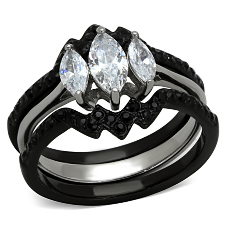 2.25 Ct Marquise Cut Cz Black Stainless Steel Wedding Ring Set Womens Size 5-10 Image 1