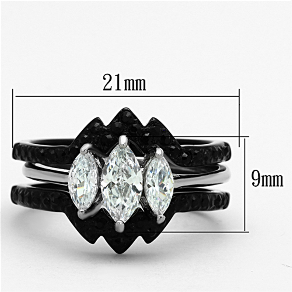 2.25 Ct Marquise Cut Cz Black Stainless Steel Wedding Ring Set Womens Size 5-10 Image 2