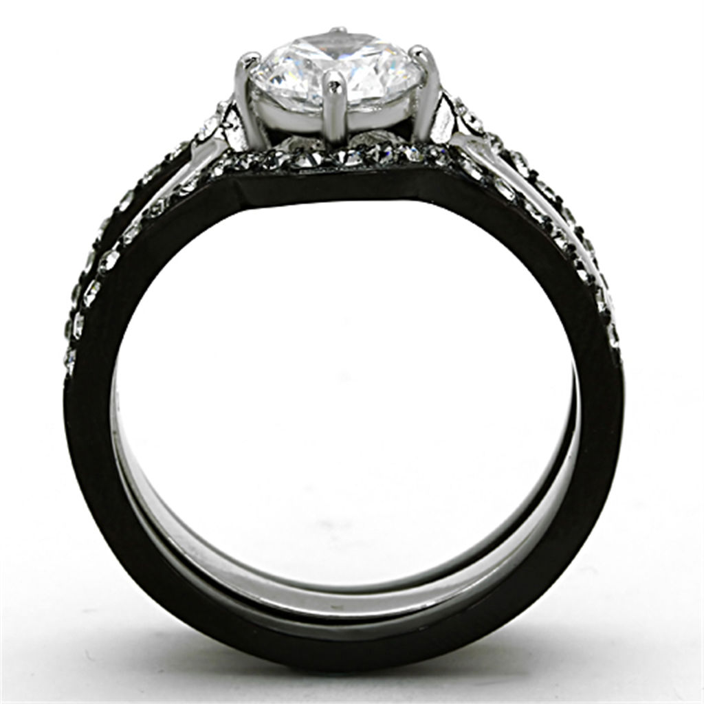 1.90 Ct Round Cut Cz Black Stainless Steel Wedding Ring Set Womens Size 5-10 Image 3